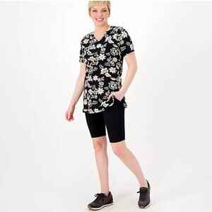 Sport Savvy Petite Printed Jersey Tunic w/Solid Bike Short Set - Black-Petite 2X